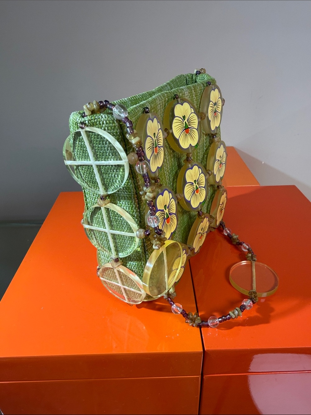 Mary Frances Beaded Floral Accent Green Shoulder Bag - Picture 6 of 7